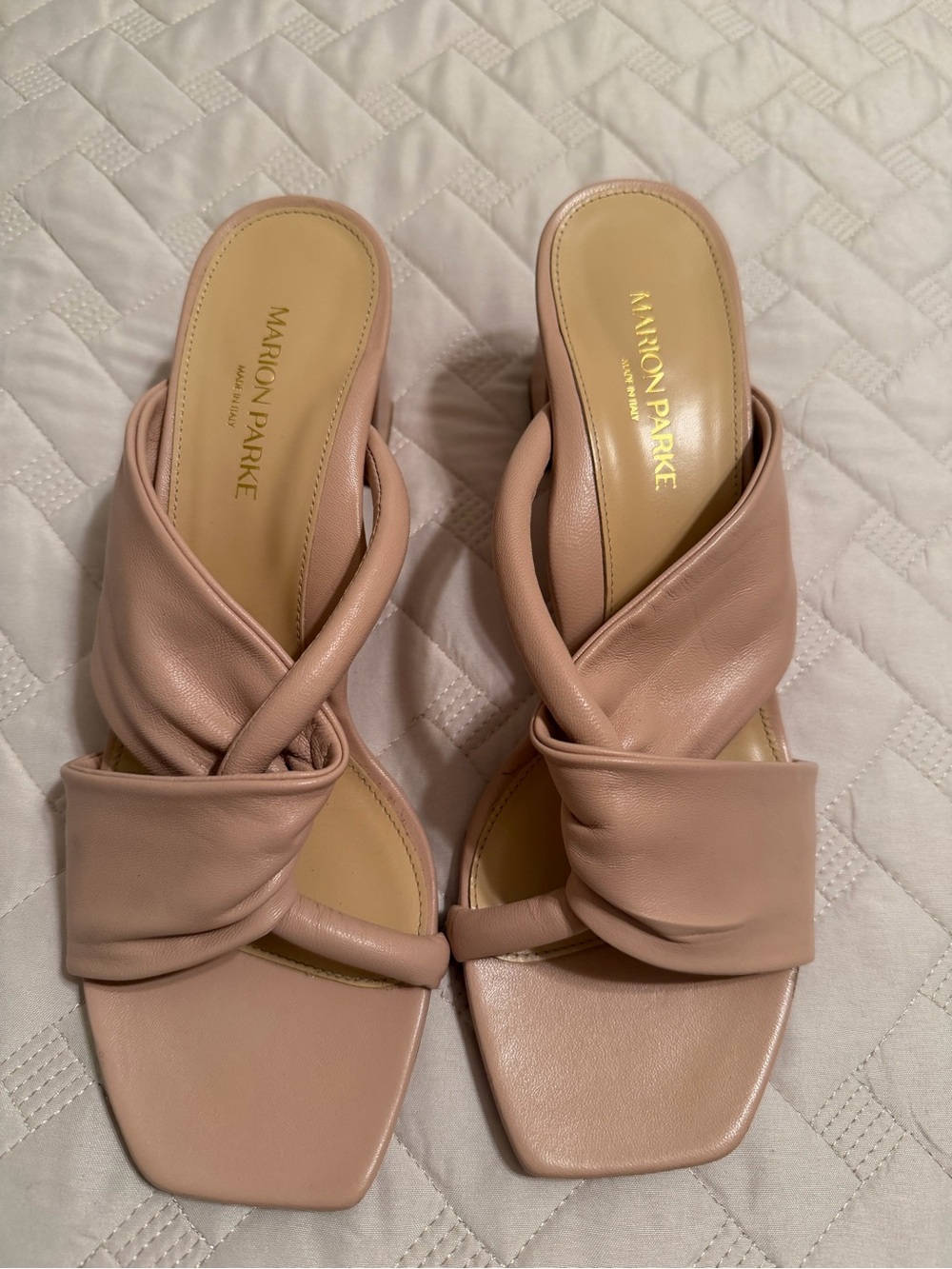 Marion Parke Blush Leather Knot Mules